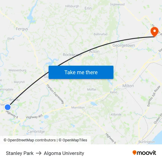 Stanley Park to Algoma University map