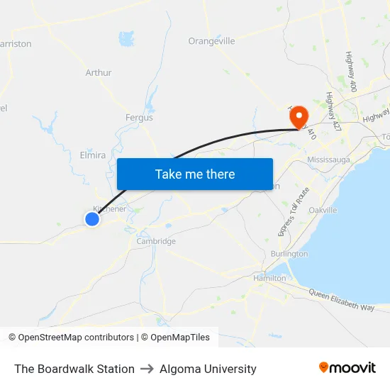 The Boardwalk Station to Algoma University map