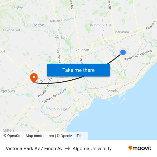 Victoria Park Av / Finch Av to Algoma University map