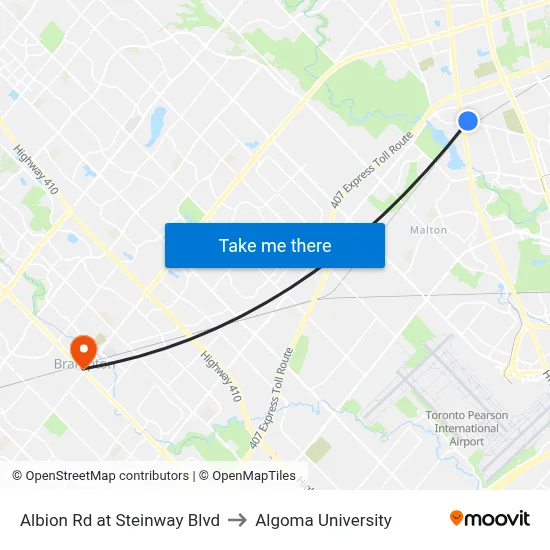 Albion Rd at Steinway Blvd to Algoma University map