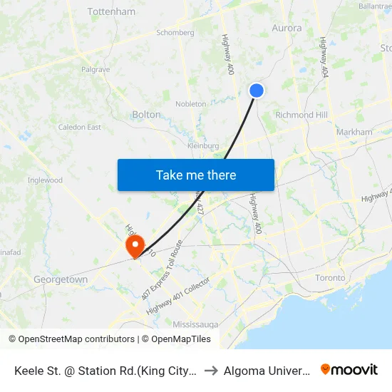 Keele St. @ Station Rd.(King City Go) to Algoma University map