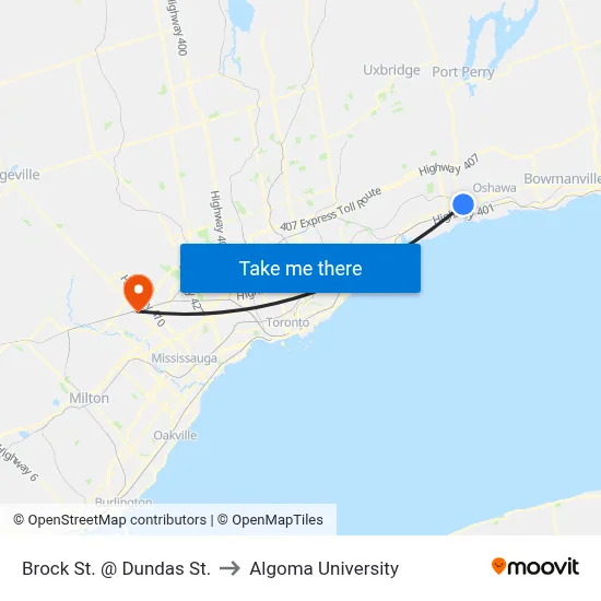 Brock St. @ Dundas St. to Algoma University map
