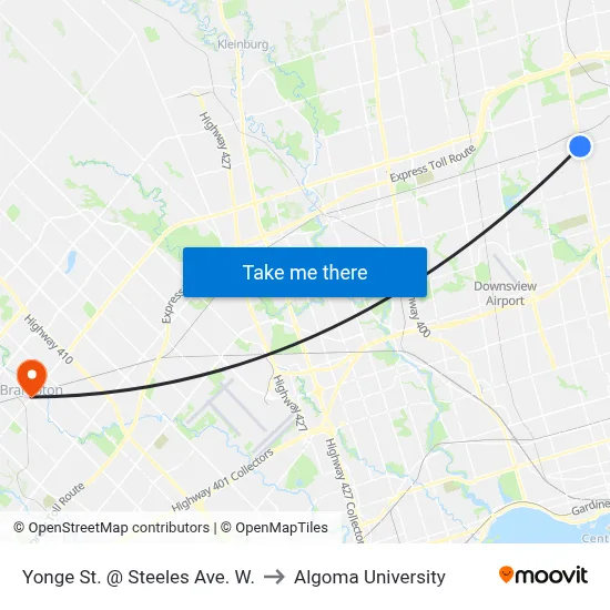 Yonge St. @ Steeles Ave. W. to Algoma University map