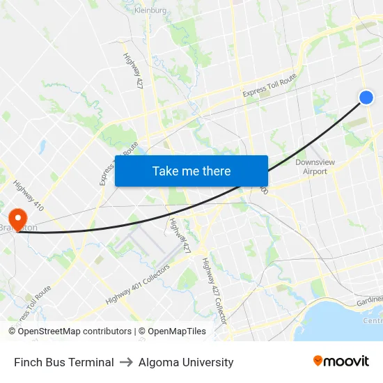 Finch Bus Terminal to Algoma University map
