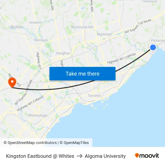 Kingston Eastbound @ Whites to Algoma University map