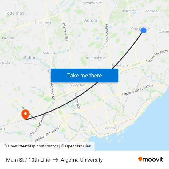 Main St / 10th Line to Algoma University map