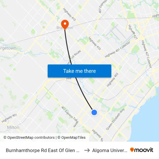 Burnhamthorpe Rd East Of Glen Erin Dr to Algoma University map