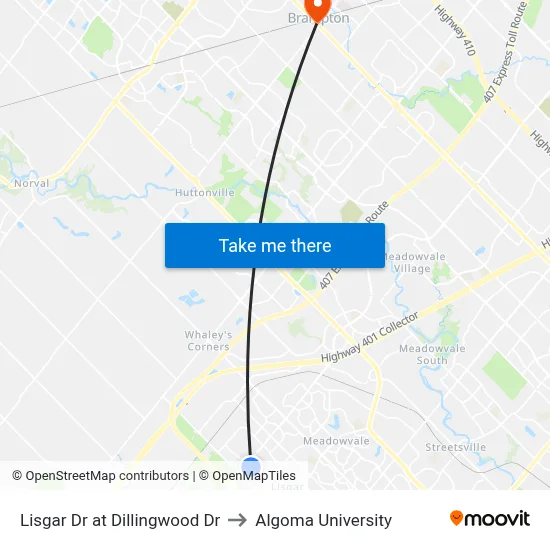 Lisgar Dr at Dillingwood Dr to Algoma University map