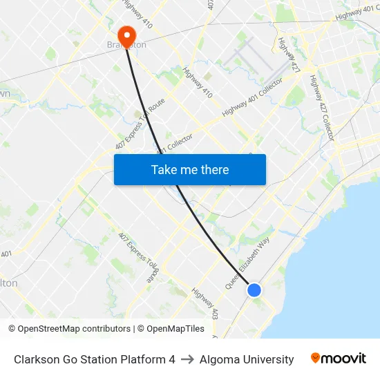 Clarkson Go Station Platform 4 to Algoma University map