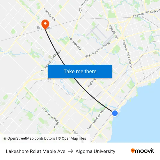 Lakeshore Rd at Maple Ave to Algoma University map