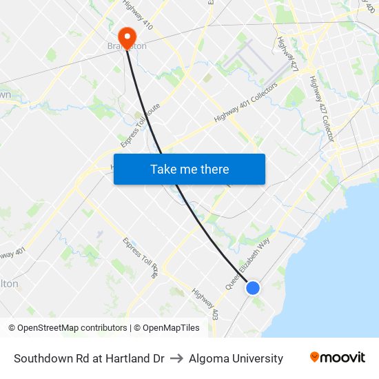 Southdown Rd at Hartland Dr to Algoma University map