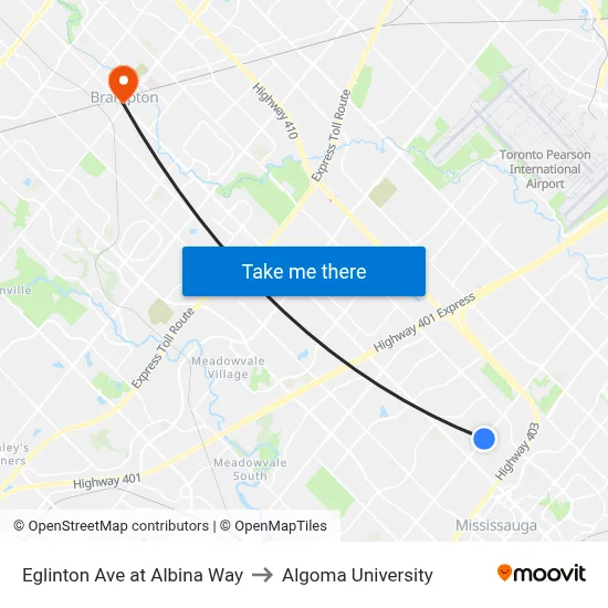Eglinton Ave at Albina Way to Algoma University map