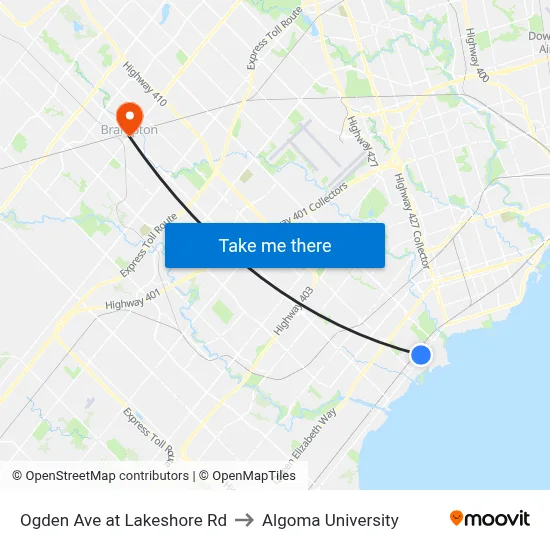 Ogden Ave at Lakeshore Rd to Algoma University map