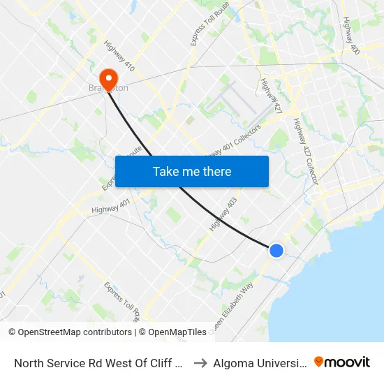North Service Rd West Of Cliff Rd to Algoma University map