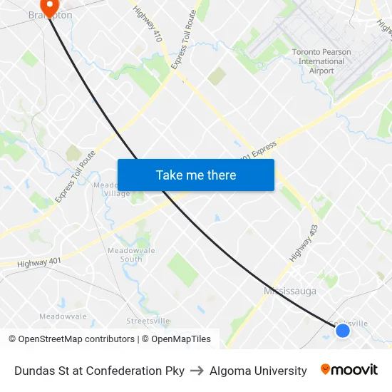Dundas St at Confederation Pky to Algoma University map