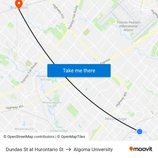 Dundas St at Hurontario St to Algoma University map
