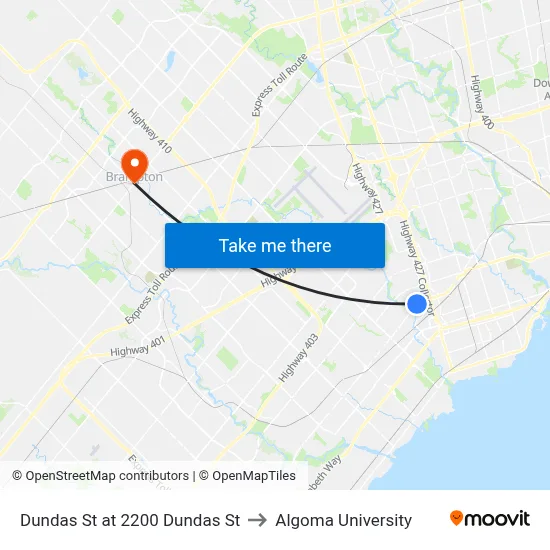 Dundas St at 2200 Dundas St to Algoma University map