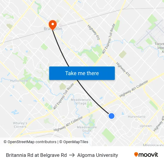 Britannia Rd at Belgrave Rd to Algoma University map