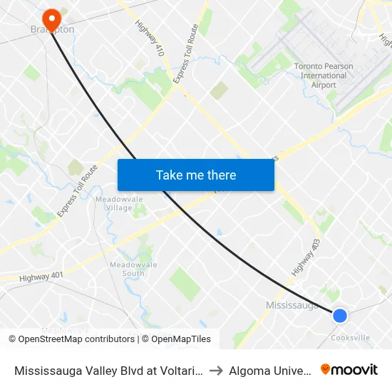 Mississauga Valley Blvd at Voltarie Cres to Algoma University map