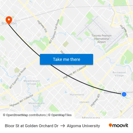 Bloor St at Golden Orchard Dr to Algoma University map