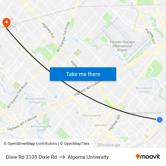Dixie Rd 3105 Dixie Rd to Algoma University map