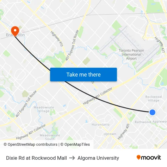 Dixie Rd at Rockwood Mall to Algoma University map