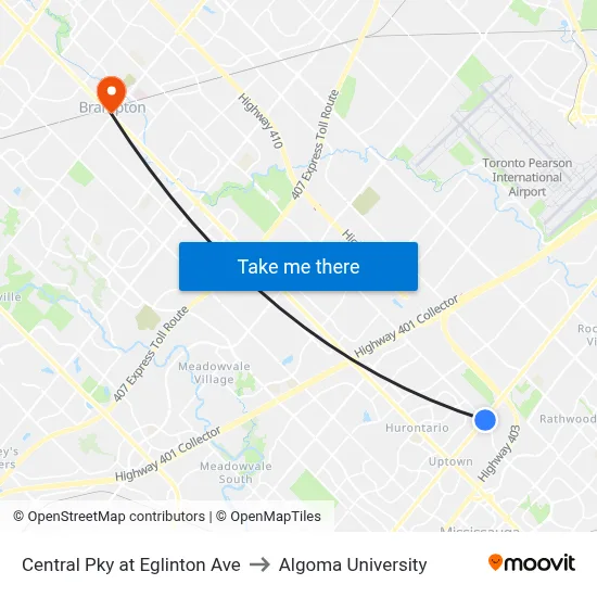 Central Pky at Eglinton Ave to Algoma University map