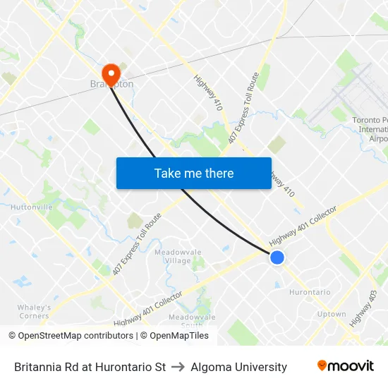 Britannia Rd at Hurontario St to Algoma University map