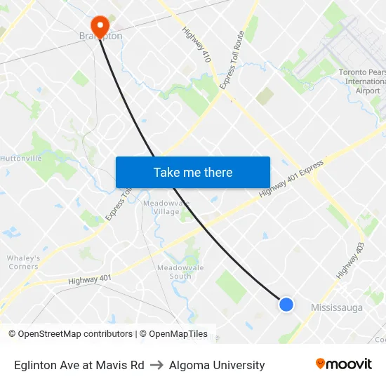 Eglinton Ave at Mavis Rd to Algoma University map