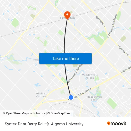 Syntex Dr at Derry Rd to Algoma University map