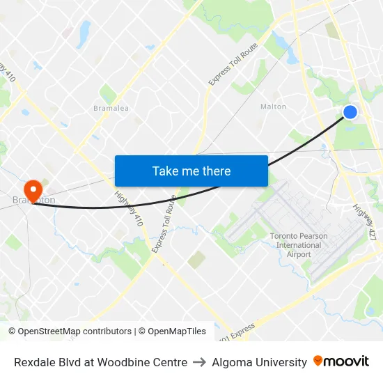 Rexdale Blvd at Woodbine Centre to Algoma University map