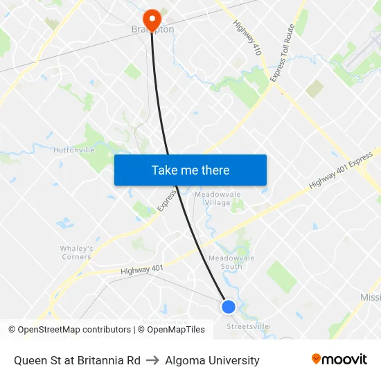 Queen St at Britannia Rd to Algoma University map