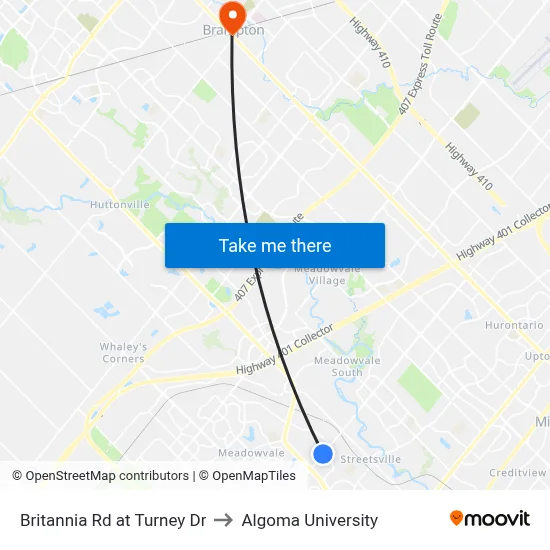 Britannia Rd at Turney Dr to Algoma University map