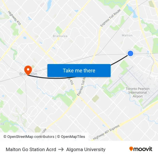 Malton Go Station Acrd to Algoma University map