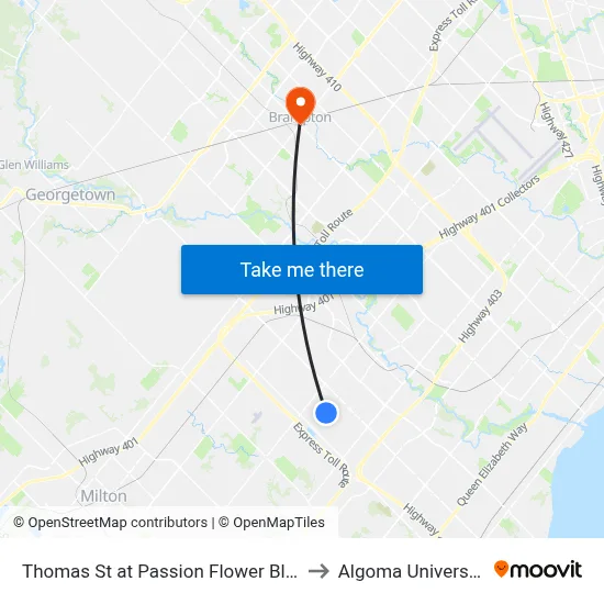 Thomas St at Passion Flower Blvd to Algoma University map