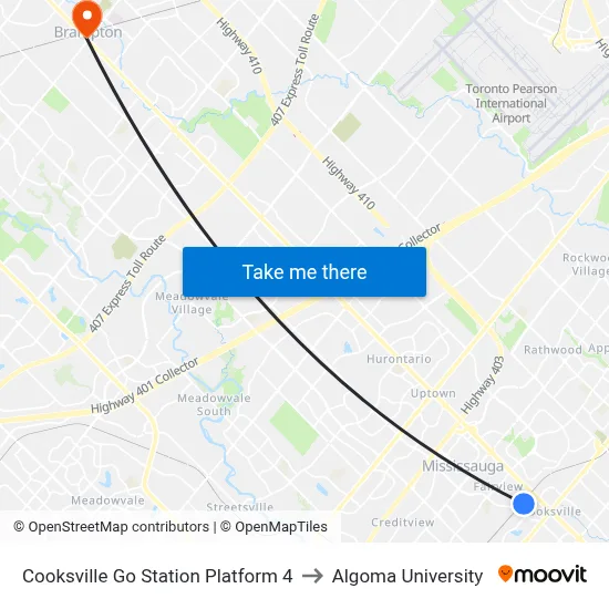 Cooksville Go Station Platform 4 to Algoma University map