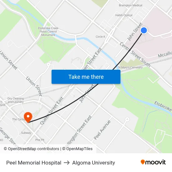 Peel Memorial Hospital to Algoma University map