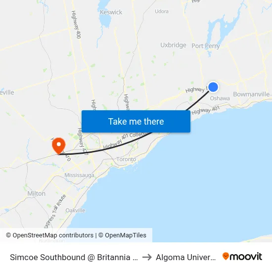 Simcoe Southbound @ Britannia Ave. to Algoma University map