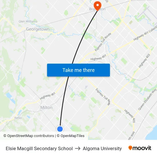 Elsie Macgill Secondary School to Algoma University map