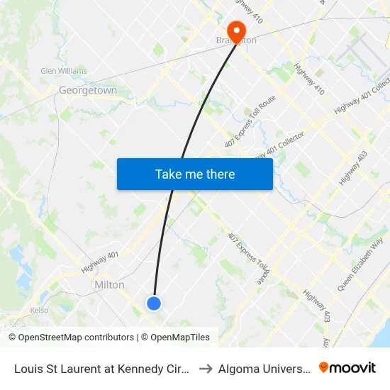 Louis St Laurent at Kennedy Circle to Algoma University map