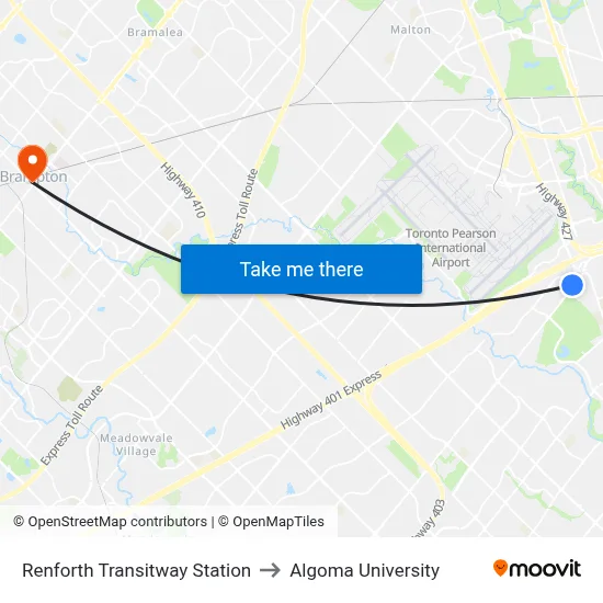 Renforth Transitway Station to Algoma University map