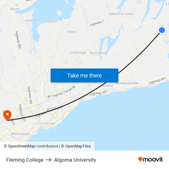 Fleming College to Algoma University map