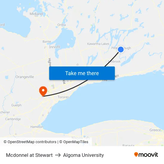 Mcdonnel at Stewart to Algoma University map