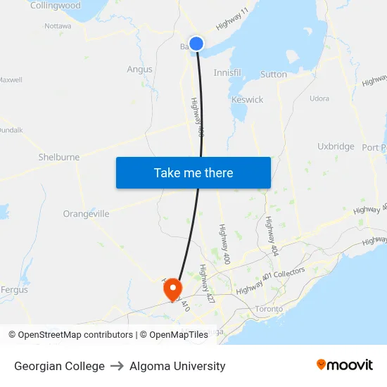 Georgian College to Algoma University map