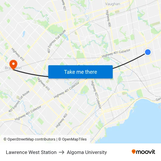 Lawrence West Station to Algoma University map