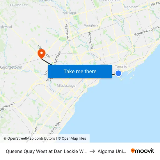 Queens Quay West at Dan Leckie Way East Side to Algoma University map