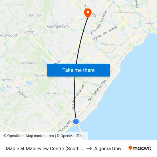 Maple at Mapleview Centre (South Entrance) to Algoma University map