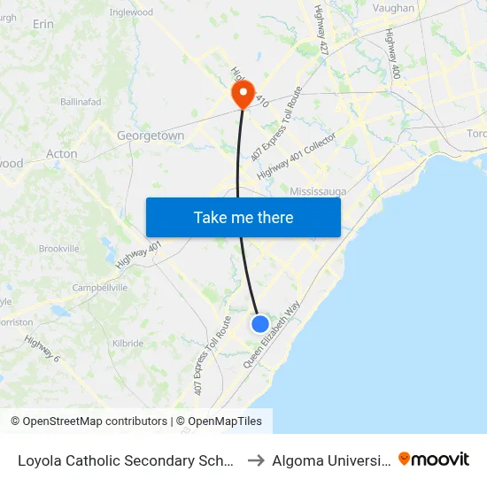 Loyola Catholic Secondary School to Algoma University map