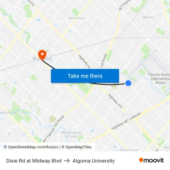 Dixie Rd at Midway Blvd to Algoma University map