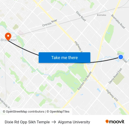 Dixie Rd Opp Sikh Temple to Algoma University map